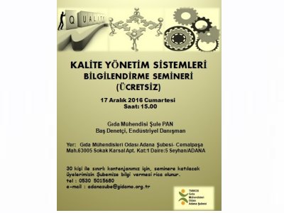 KALİTE YÖNETİM SİSTEMLERİ BİLGİLENDİRME SEMİNERİ ÜCRETSİZ
