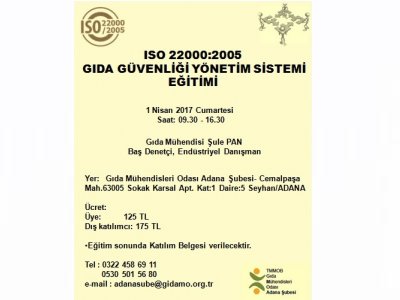 ISO 22000:2005 GIDA GÜVENLİĞİ YÖNETİM SİSTEMİ EĞİTİMİ
