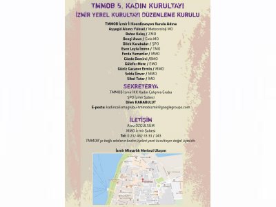 TMMOB 2 KADIN KURULTAYI İZMİR YEREL KURULTAYI
2309201710001600İZMİR MİMARLIK MERKEZİ