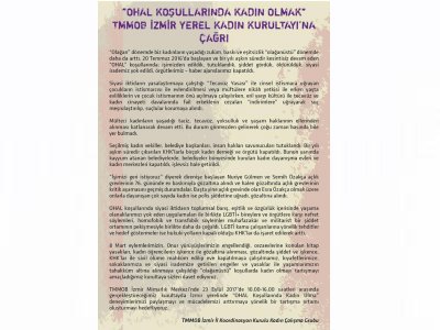 TMMOB 2 KADIN KURULTAYI İZMİR YEREL KURULTAYI
2309201710001600İZMİR MİMARLIK MERKEZİ