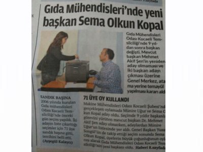 GIDA MÜHENDİSLERİ ODASI KOCAELİ TEMSİLCİLİĞİ`NDE GÖREV DEĞİŞİMİ