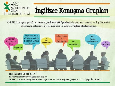 TMMOB GIDA MÜHENDİSLERİ İSTANBUL ŞUBESİ İNGİLİZCE KONUŞMA GRUPLARI DUYURUSU