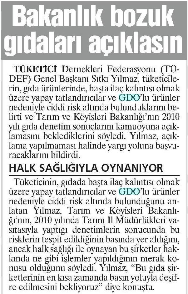 BAKANLIK BOZUK GIDALARI AÇIKLASIN