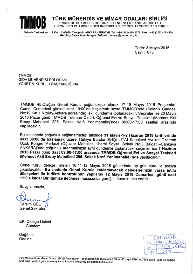 TMMOB 45 OLAĞAN GENEL KURULU ASKI DUYURUSU