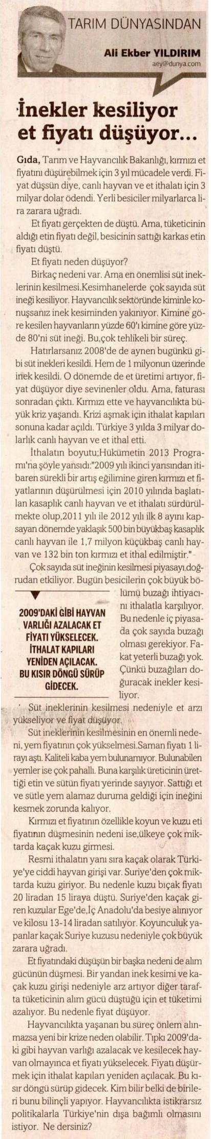 İNEKLER KESİLİYOR ET FİYATI DÜŞÜYOR