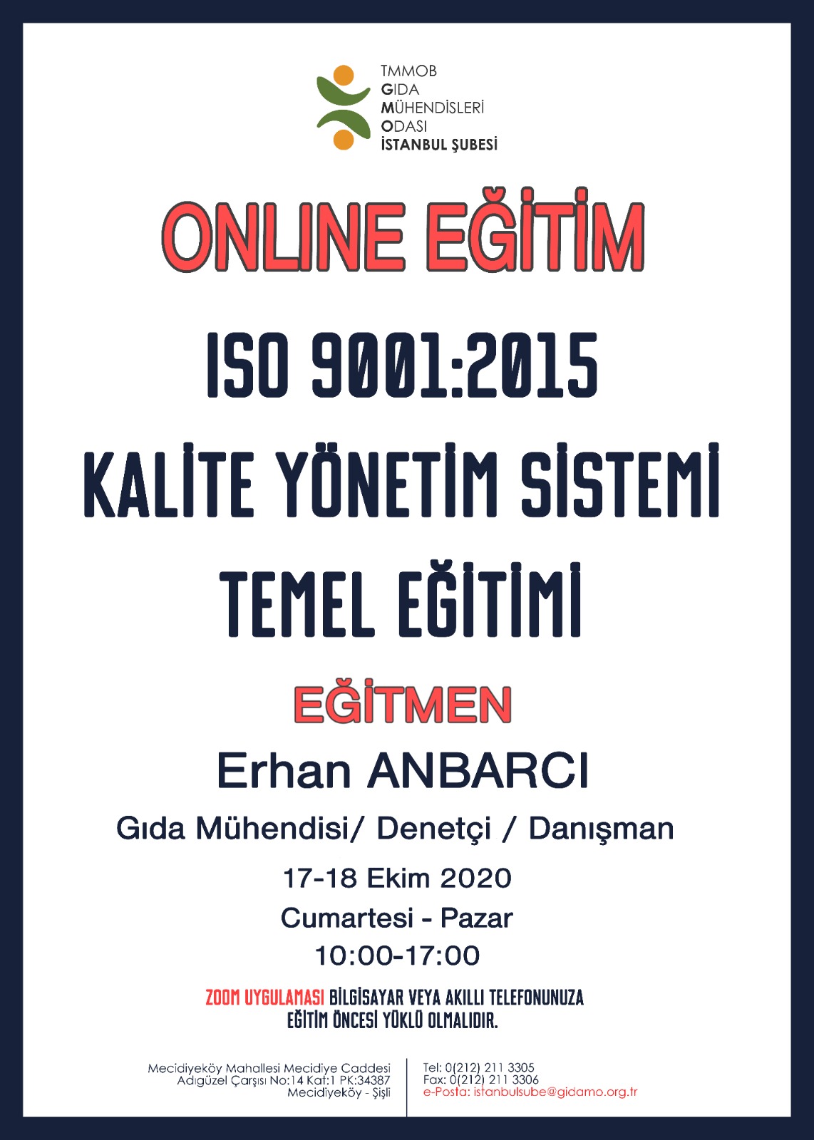 ONLİNE ISO 9001:2015 KALİTE YÖNETİM SİSTEMİ TEMEL EĞİTİMİONLİNE EĞİTİM DUYURUSU