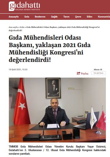 BAŞKANIMIZIN YAKLAŞAN KONGREMİZ HAKKINDAKİ RÖPORTAJI GIDA HATTI DERGİSİ`NDE YAYINLANDI