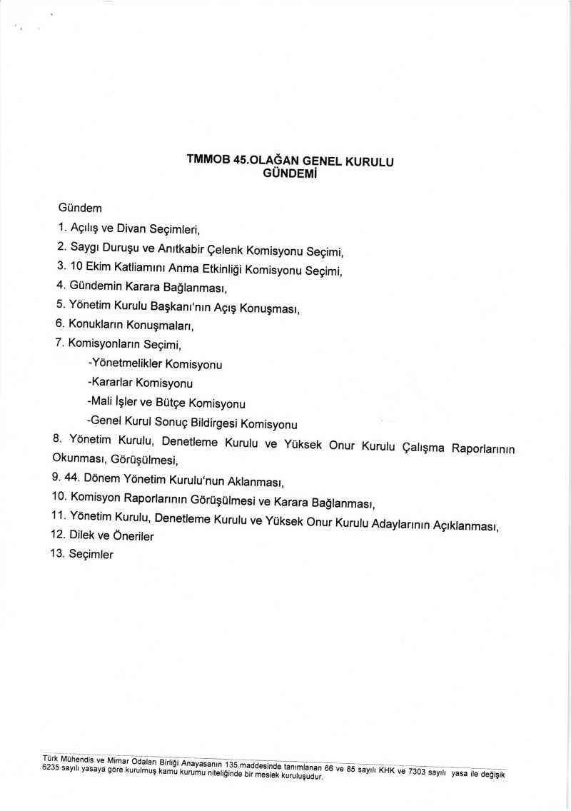 TMMOB 45 OLAĞAN GENEL KURULU ASKI DUYURUSU