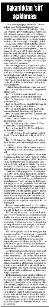 BAKANLIKTAN SÜT AÇIKLAMASI