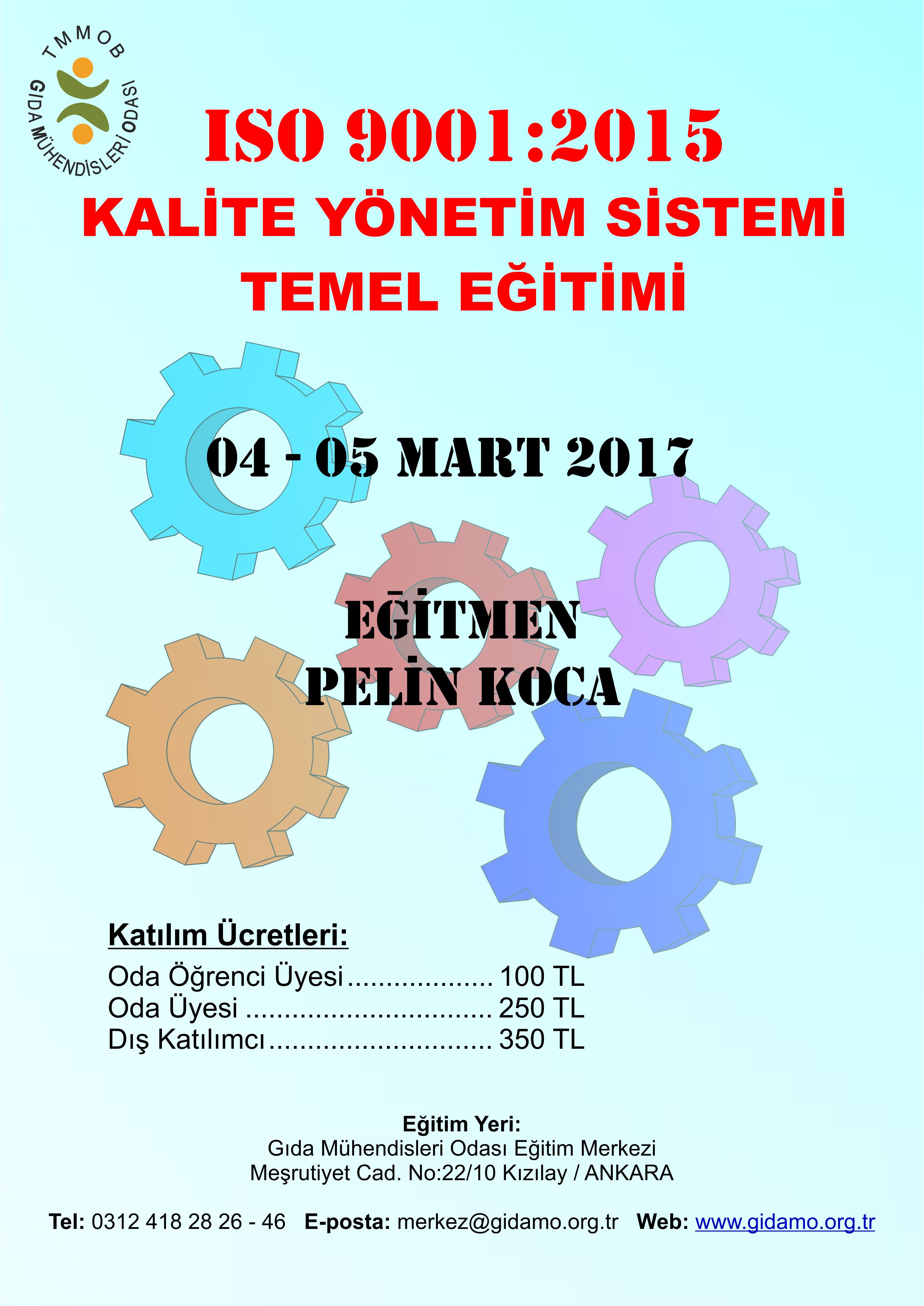 ISO 9001:2015 KALİTE YÖNETİM SİSTEMİ TEMEL EĞİTİMİ
45 MART 2017 ANKARA 