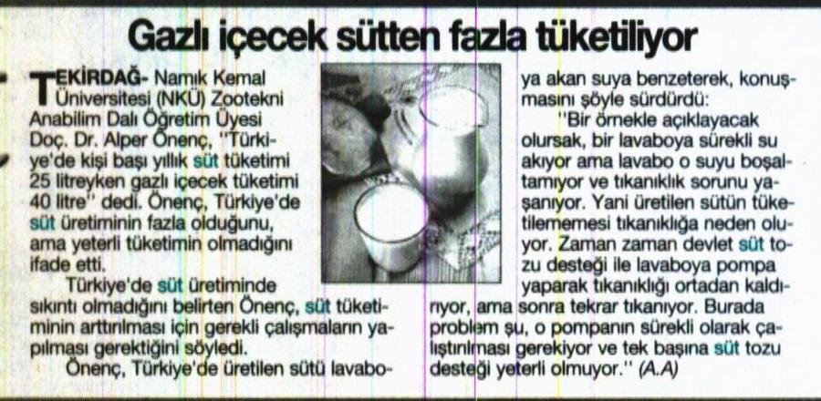 GAZLI İÇECEK SÜTTEN FAZLA TÜKETİLİYOR 