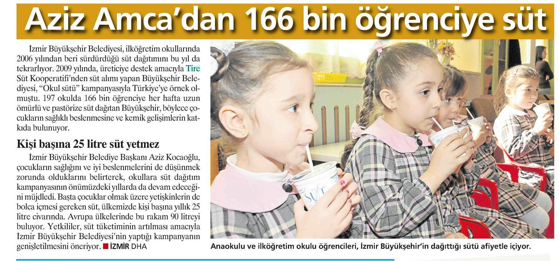 AZİZ AMCA` DAN 166 BİN ÖĞRENCİYE SÜT