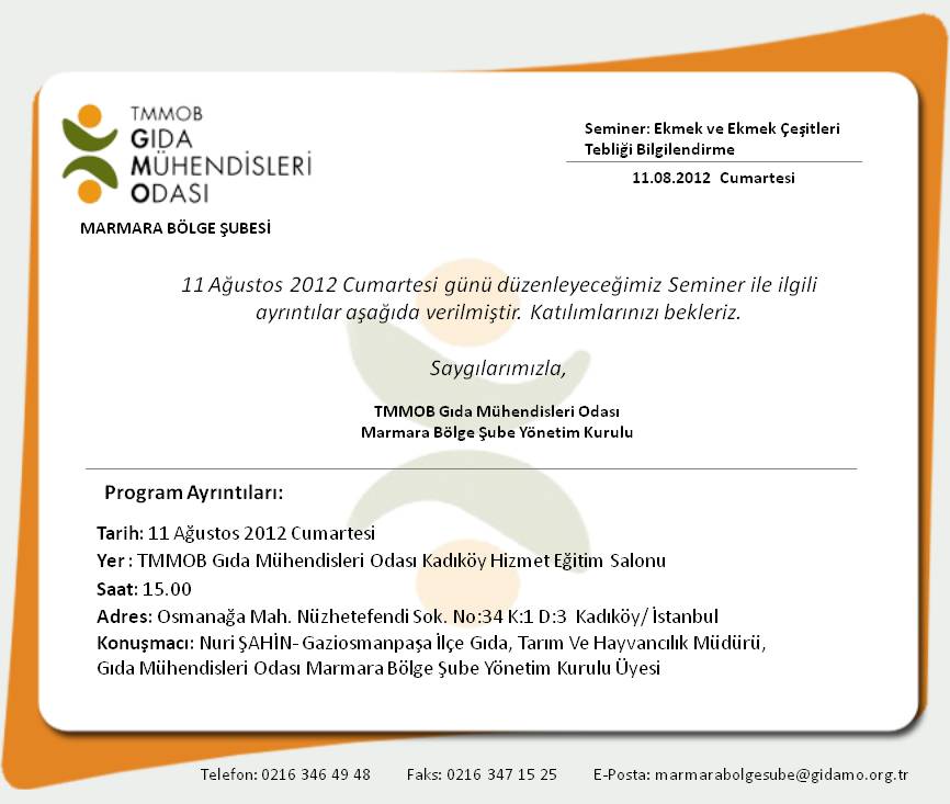 SEMİNER: EKMEK VE EKMEK ÇEŞİTLERİTEBLİĞİ BİLGİLENDİRME
