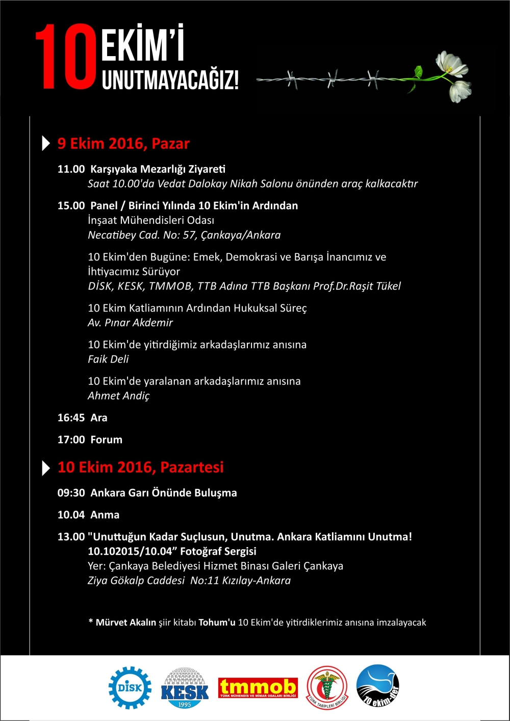 10 EKİM ANKARA KATLİAMI BİRİNCİ YILI ANMA PROGRAMI