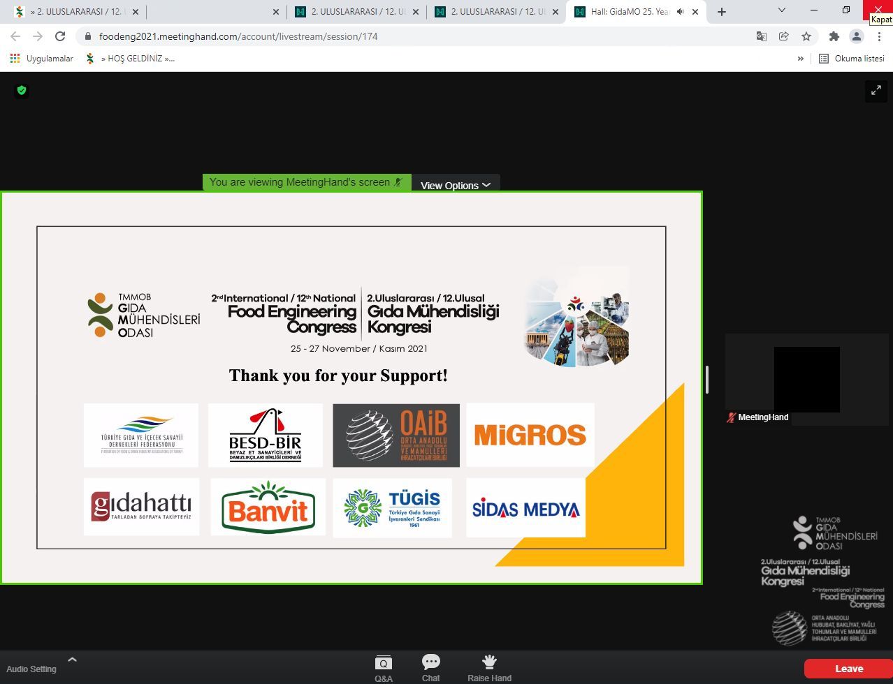 2 ULUSLARARASI12 ULUSAL GIDA MÜHENDİSLİĞİ KONGRESİ`Nİ BAŞARIYLA TAMAMLADIK